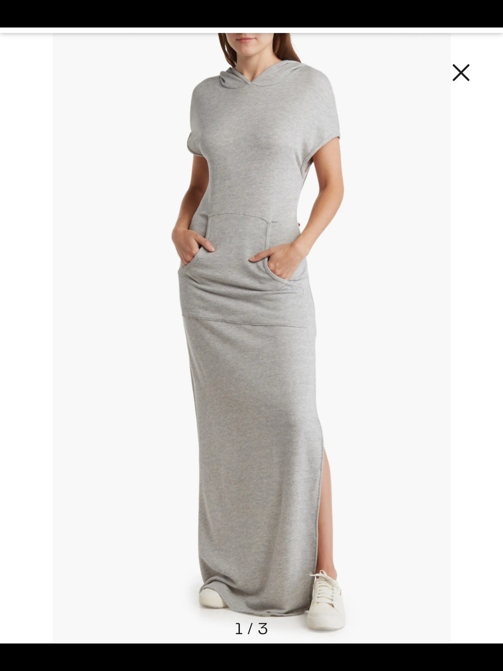 Casual Hooded Maxi Dress in Light Gray
